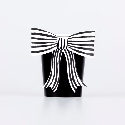 Meri Meri Black & White Stripy Bow Cups (Pack of 8) | Target