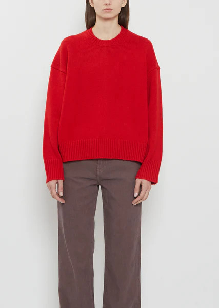 Pia Cashmere Crewneck Sweater — Red | La Garconne