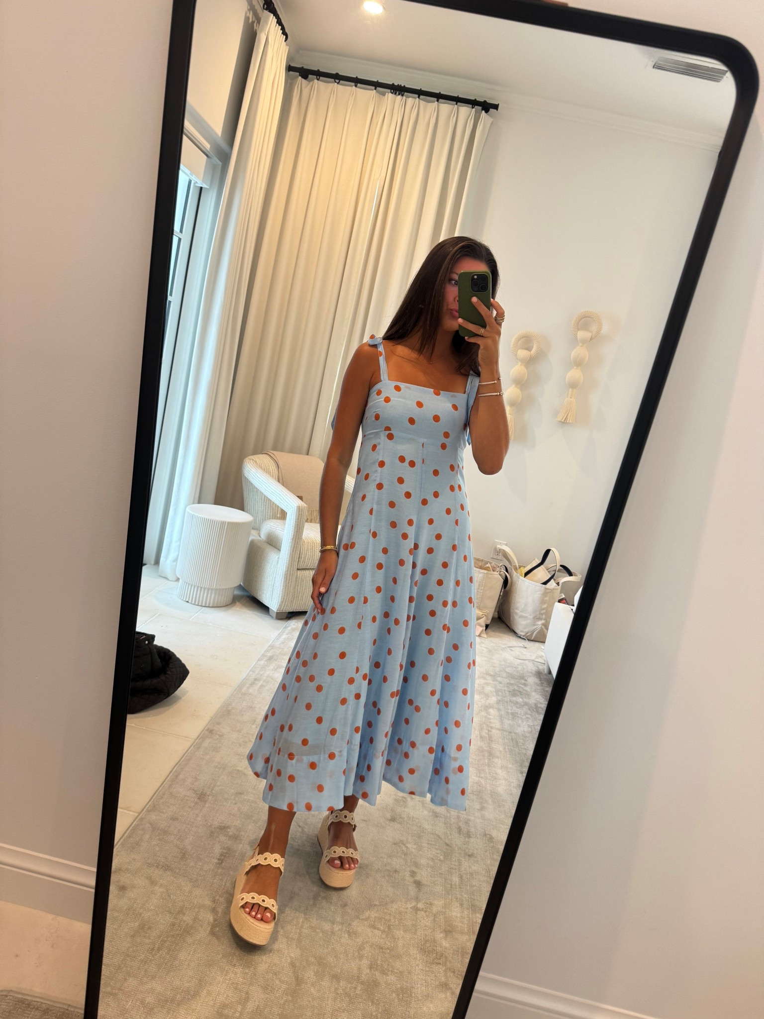 outfit for dinner in alys beach from @Shopbop 🏝️🩵🧡

 @ASTR the Label Lilliana Dress
Blue Rust Polkadot,  Larroudé Florence Broderie platform sandals



rehearsal dinner, welcome party, back to school, polkadot, beach outfit, travel outfit 

#LTKStyleTip #LTKShoeCrush 

#LTKSeasonal #LTKgrwm #LTKootd