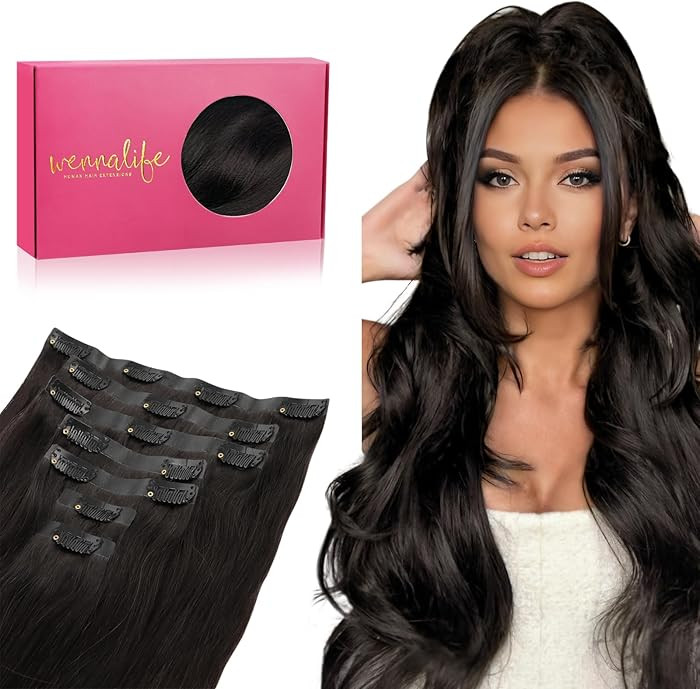 WENNALIFE Seamless Clip In Hair Extensions, 18 Inch 130g 7pcs Natural Black Hair Extensions Clip ... | Amazon (US)