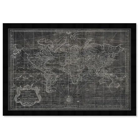 World Map Wood Vintage Chalk Globe Industrial Black On Canvas by Oliver Gal Print | Wayfair North America
