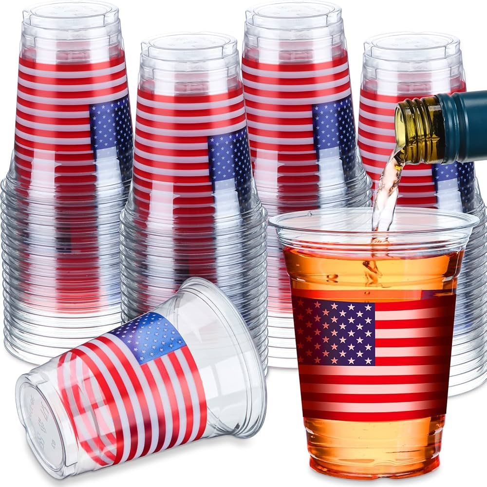 Nuenen 72 Pcs Independence Day American Flag Clear Disposable Plastic Cups Patriotic Stars Stripe... | Amazon (US)