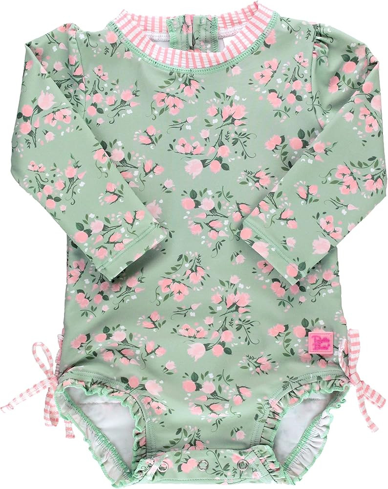 RuffleButts Baby Girls UPF 50+ Sun Protection Floral Printed Long Sleeve One Piece Rash Guard Swi... | Amazon (US)