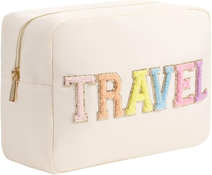 YogoRun Super Large Glitter Letters Patches Makeup Pouch Travel Cosmetic Pouch Makeup Bag Cosmeti... | Amazon (US)