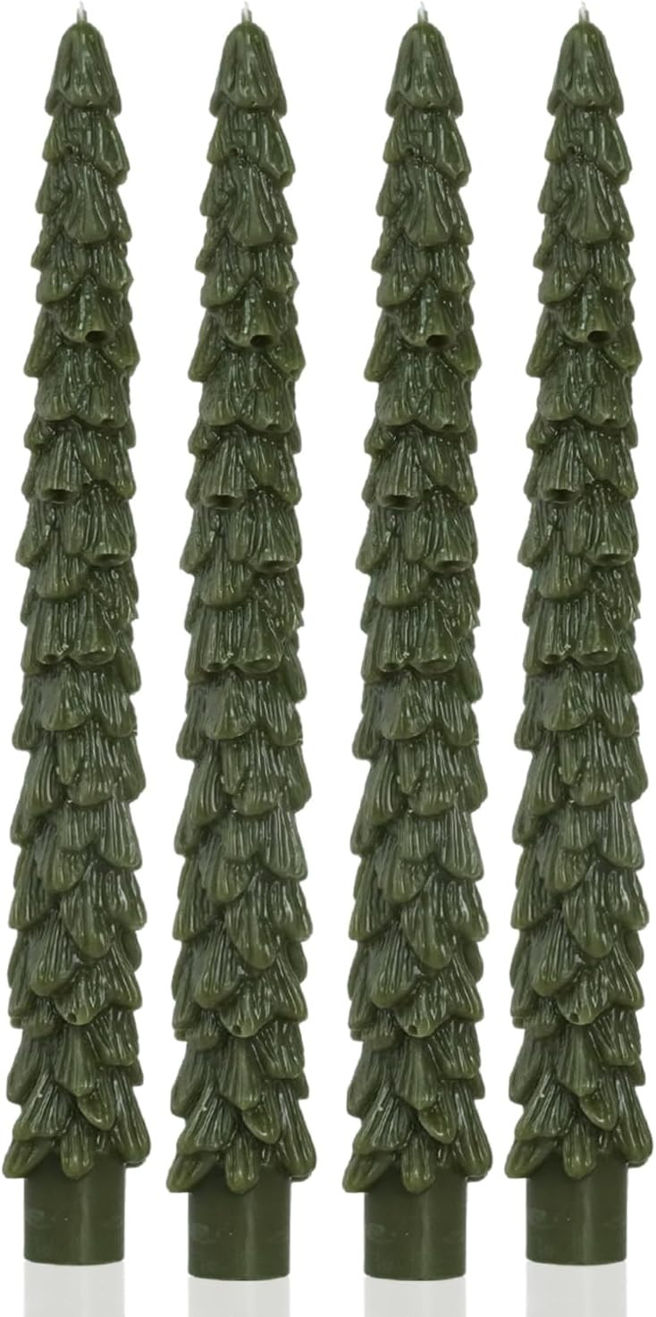 10inch Christmas Tree Taper Candles,Olive Tree Shaped Green Candle Unscented for Holiday Decor, Party Banquet Centerpiece Decoration,4pcs | Amazon (US)