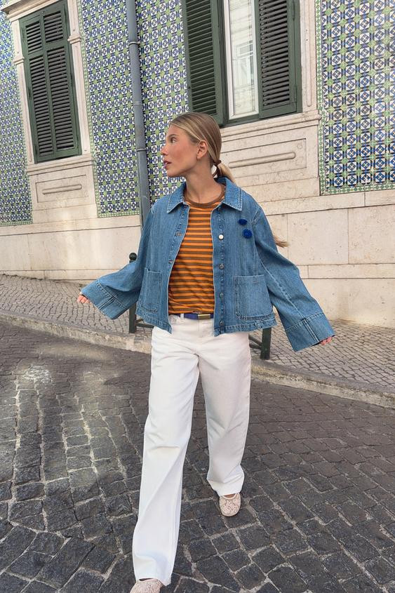 Zara - Z1975 Short Denim Jacket - Mid-Blue - L - Woman | Zara US