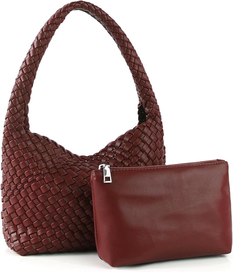 Handmade Woven Bag Women Shoulder Handbags Vegan Leather Tote Bag With Purses Woven Tote Bag Shou... | Amazon (US)