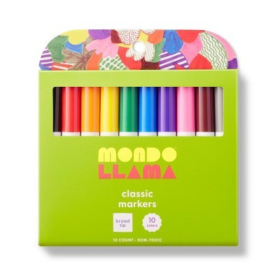 10ct Markers Broad Tip Classic Colors - Mondo Llama™: School Supplies, Thick Permanent, 2mm, Multicolored, Ages 3+ | Target