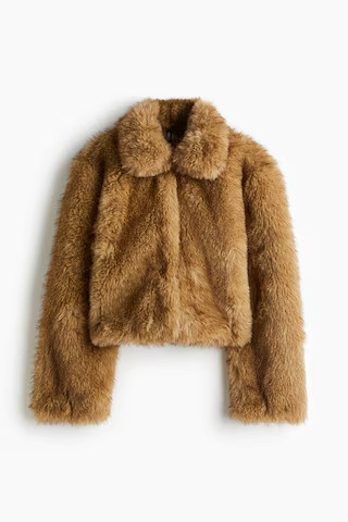 H & M - Cropped Fluffy Jacket - Beige | H&M (US + CA)
