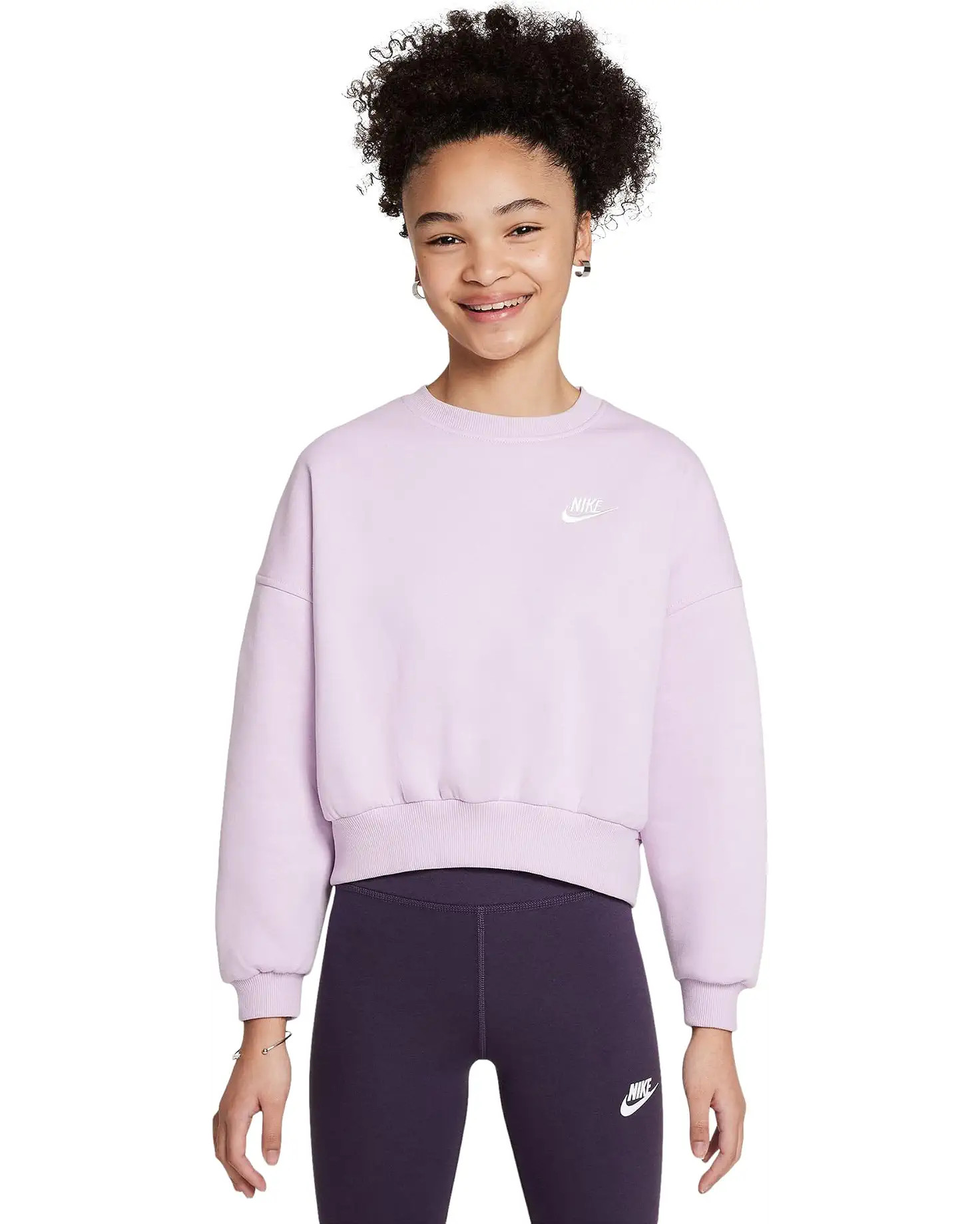 Girl's Nike Kids Club Fleece Boxy Crew-Neck Sweatshirt (Big Kid) | Zappos.com