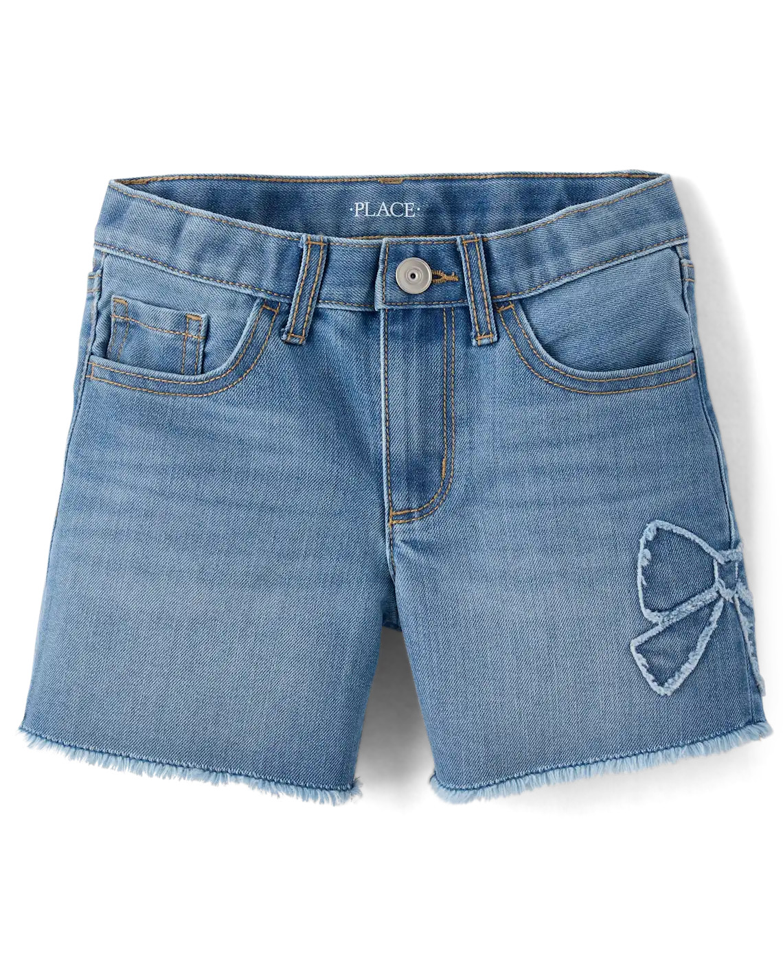 Girls Applique Bow Midi Jean Shorts - blue | The Children's Place