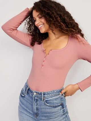 Fitted Rib-Knit Henley T-Shirt for Women | Old Navy (US)