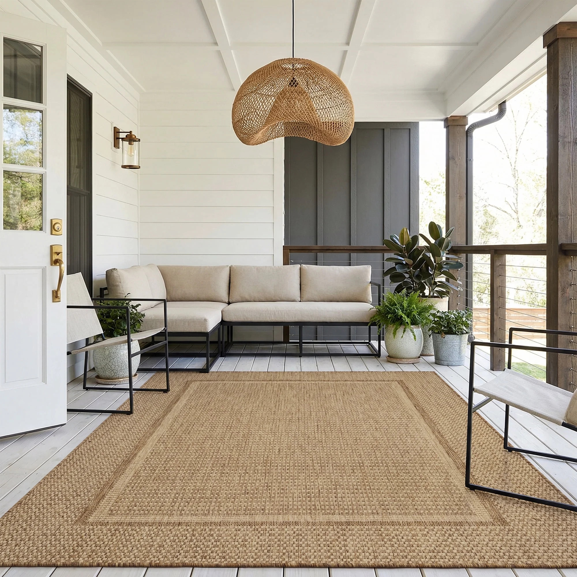 SIXHOME Outdoor Rugs 8'x10' Patio Rug Modern Bordered Indoor Outdoor Rugs Polypropylene Washable ... | Walmart (US)