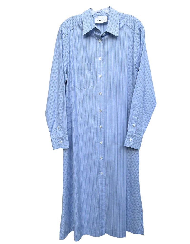 Light Blue Multi Stripe Cotton Shirtdress | BAACAL Limited, LLC
