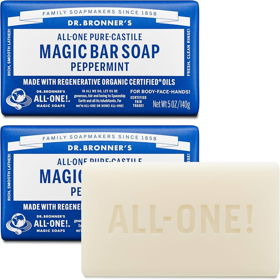 Dr. Bronner's Pure-Castile Magic Bar Soaps (Peppermint, 5oz, 2-Pack) – Made with Regenerative O... | Amazon (US)