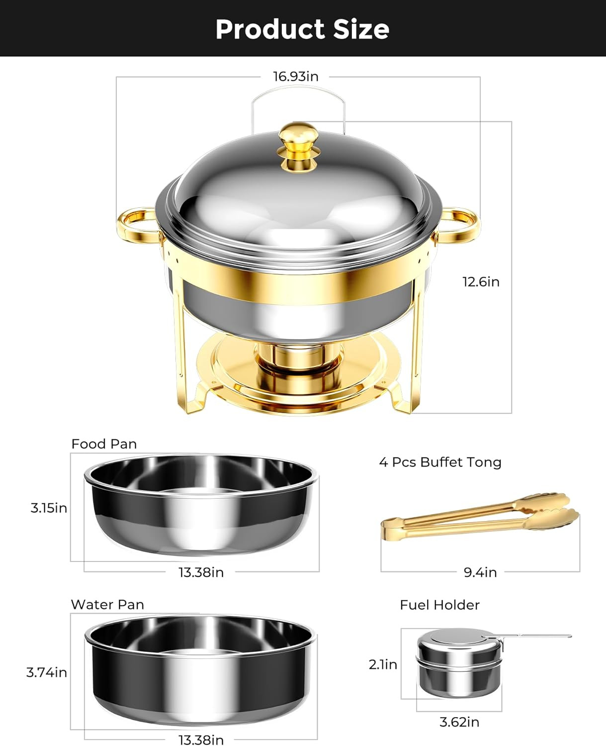 Chafing Dishes for Buffet 4 Pack, 6QT Gold Stainless Steel Round Chafing Dish, Food Warmers Buffe... | Amazon (US)