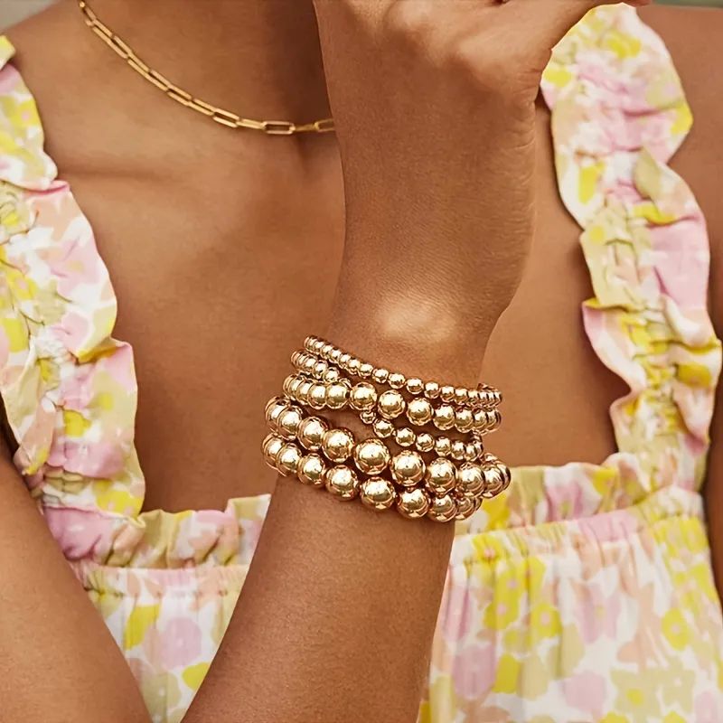 14K Gold Plated Beaded Bracelet Stackable Stretch Bracelet 1 Pc Hand Jewelry For Women & Girls | Temu Affiliate Program