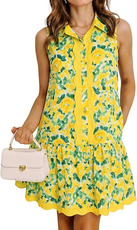 Cicy Bell Womens Floral Mini Dress Summer Casual V Neck Sleeveless Boho Dresses Ruffle Beach Vaca... | Amazon (US)