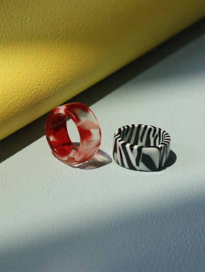2pcs/Set Women's Fashion Contrast Color Resin Rings | SHEIN