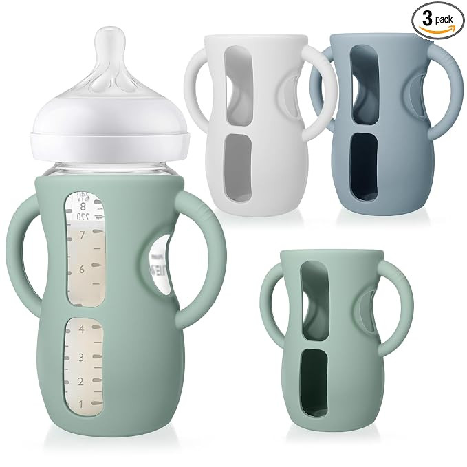 Amazon.com : Juome Silicone Sleeves with Handles for Avent Natural Glass Baby Bottle - 3 Pack Ant... | Amazon (US)