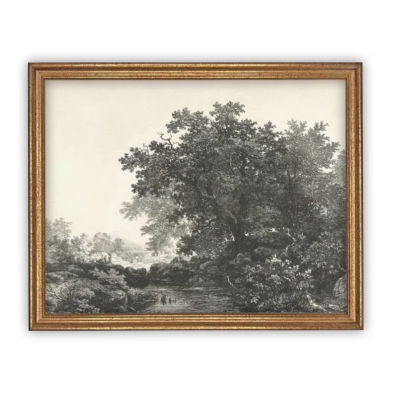 Vintage Framed Canvas Art // Framed Vintage Print // Vintage Painting // Black White Tree Sketch ... | Etsy (US)