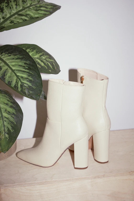 Dawson Bone Pebble Pointed-Toe Mid Calf Boots | Lulus (US)