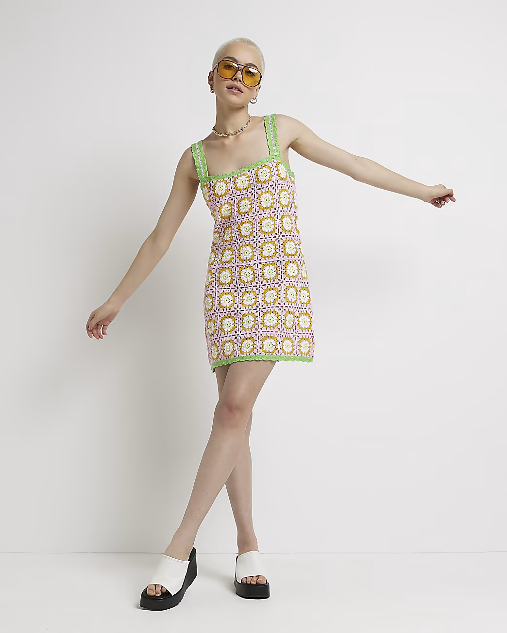 Pink crochet mini dress | River Island (UK & IE)