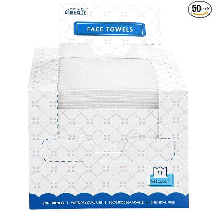 HOMEXCEL Face Towels, Disposable Face Towelette, Biodegradable Makeup Remover Dry Wipes 50 Count,... | Amazon (US)