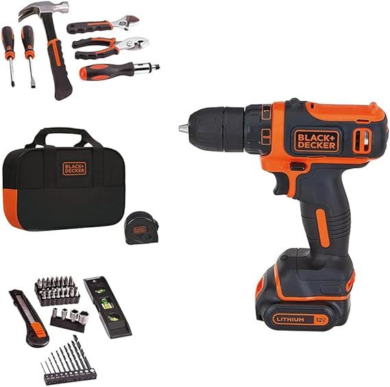 BLACK+DECKER 12V MAX Drill & Home Tool Kit, 60-Piece (BDCDD12PK) | Amazon (US)