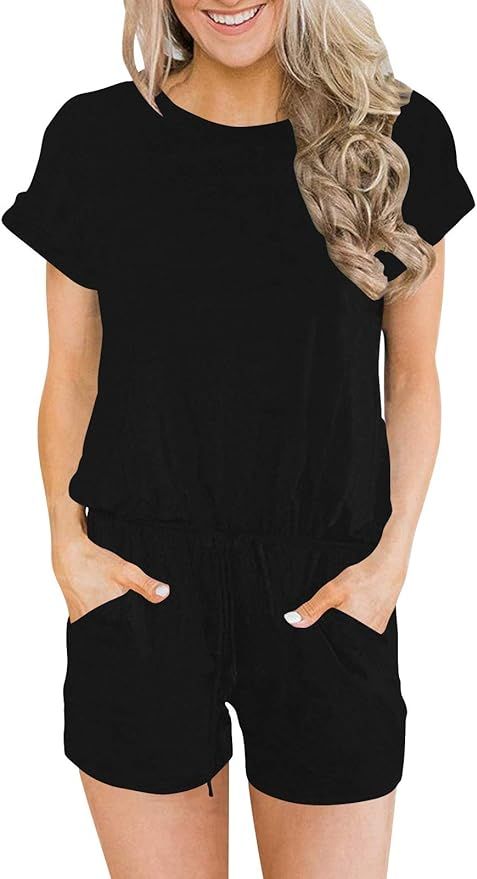 ANRABESS Women's Summer Solid Jumpsuit Casual Loose Short Sleeve Jumpsuit Rompers with Pockets El... | Amazon (US)