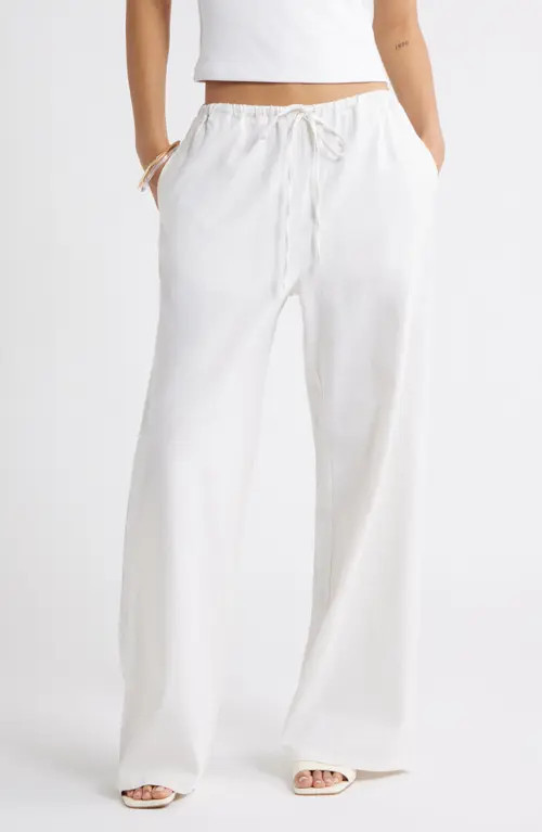 Open Edit Wide Leg Linen Blend Pants in White at Nordstrom, Size Xx-Small | Nordstrom