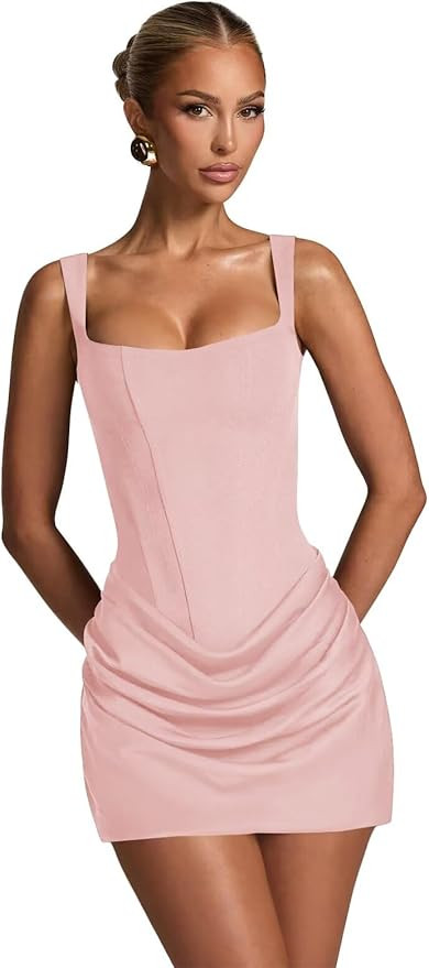 Petite Short Prom Dress for Teens 2026 Spaghetti Straps Satin Sexy Corset Ruched Bodycon Cocktail... | Amazon (US)
