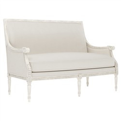 Juliette Fog Performance Vintage White Settee | Kathy Kuo Home