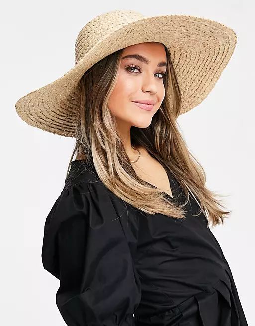 ASOS DESIGN natural straw floppy hat with skinny band and size adjuster | ASOS (Global)