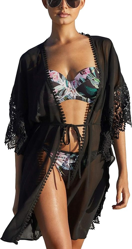 TopHonor Women's Bikini Cover up Beach Sheer Bathing Suit Robe Cardigan Swimwear Kimono Open Fron... | Amazon (US)