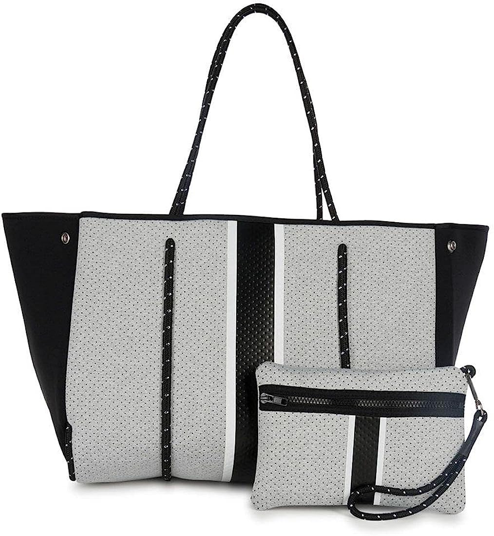 Haute Shore-Greyson Dash Neoprene Tote Bag w/Zipper Wristlet,Heather Marle W/White and Black Stri... | Amazon (US)
