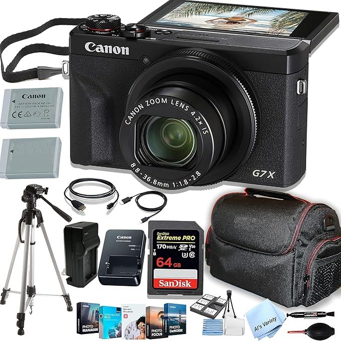 Canon PowerShot G7 X Mark III Digital Camera + 64GB Extreem Speed Memory, Pro Tripod, Case, Batte... | Amazon (US)