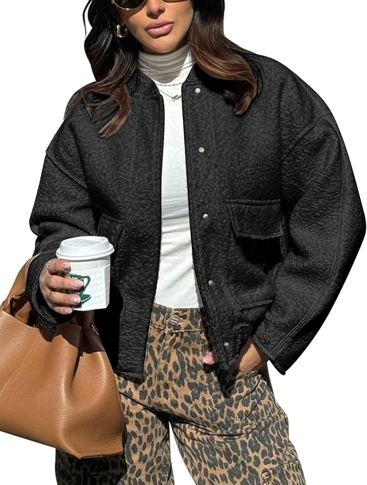 Yousify Women 2024 Fall Winter Fleece Jacket Long Sleeve Casual Button Fuzzy Sherpa Cropped Coats... | Amazon (US)