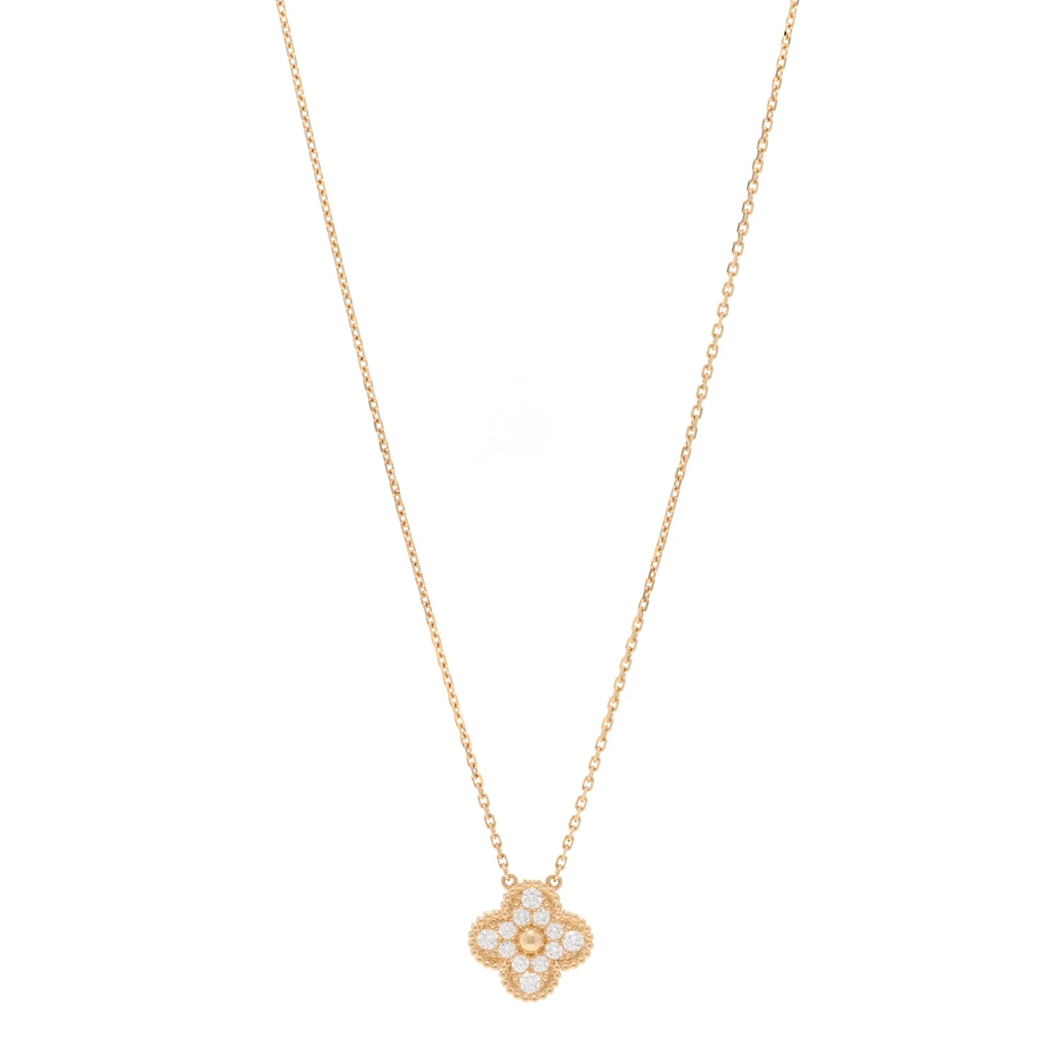 18K Yellow Gold Diamond Vintage Alhambra Pendant Necklace | FASHIONPHILE (US)