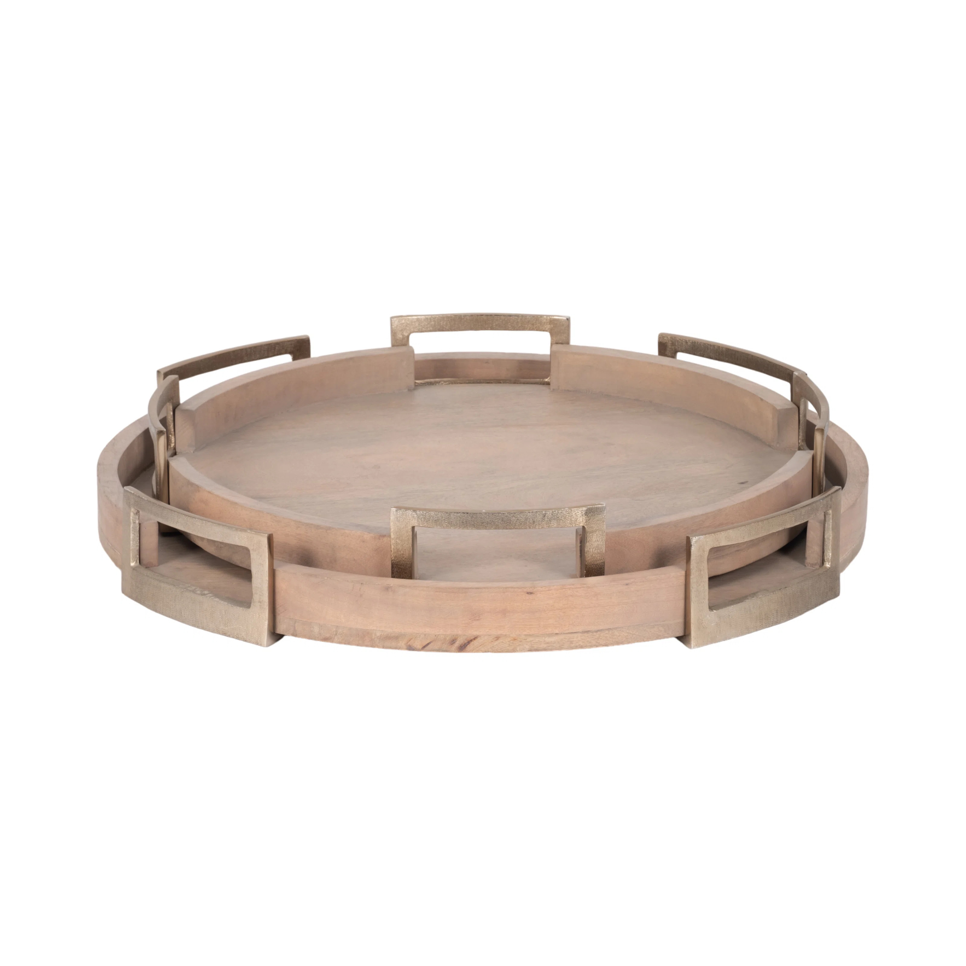 Kazimirs Maxwell Round Wood Trays - Natural Mango Wood & Aluminum, Set of 2 - 26" x 26" x 4" | Wayfair North America