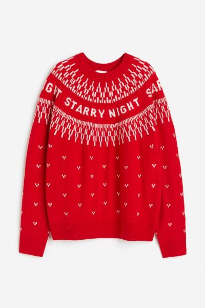 Jacquard-knit jumper - Red/Patterned - Ladies | H&M GB | H&M (UK, MY, IN, SG, PH, TW, HK)