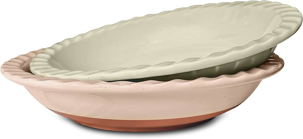 Mora Ceramics Classic 9 Inch Round Pie Pans Set of 2 - Dishwasher and Oven Safe, Shallow Pans for... | Amazon (US)