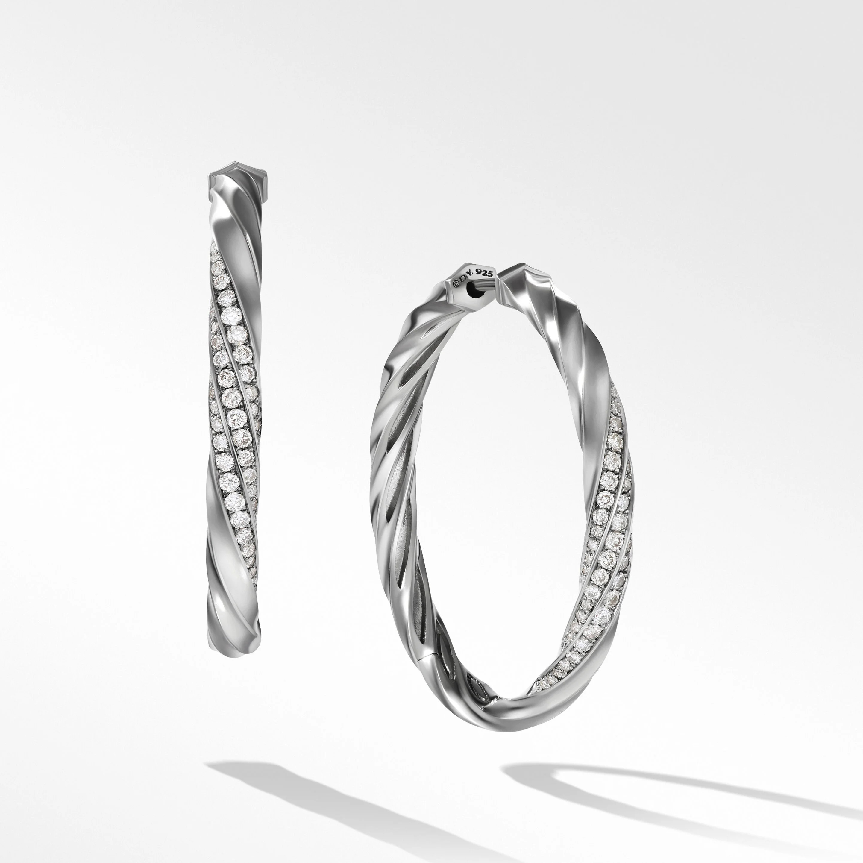 Cable Edge® Hoop Earrings in Recycled Sterling Silver with Pavé Diamonds | David Yurman