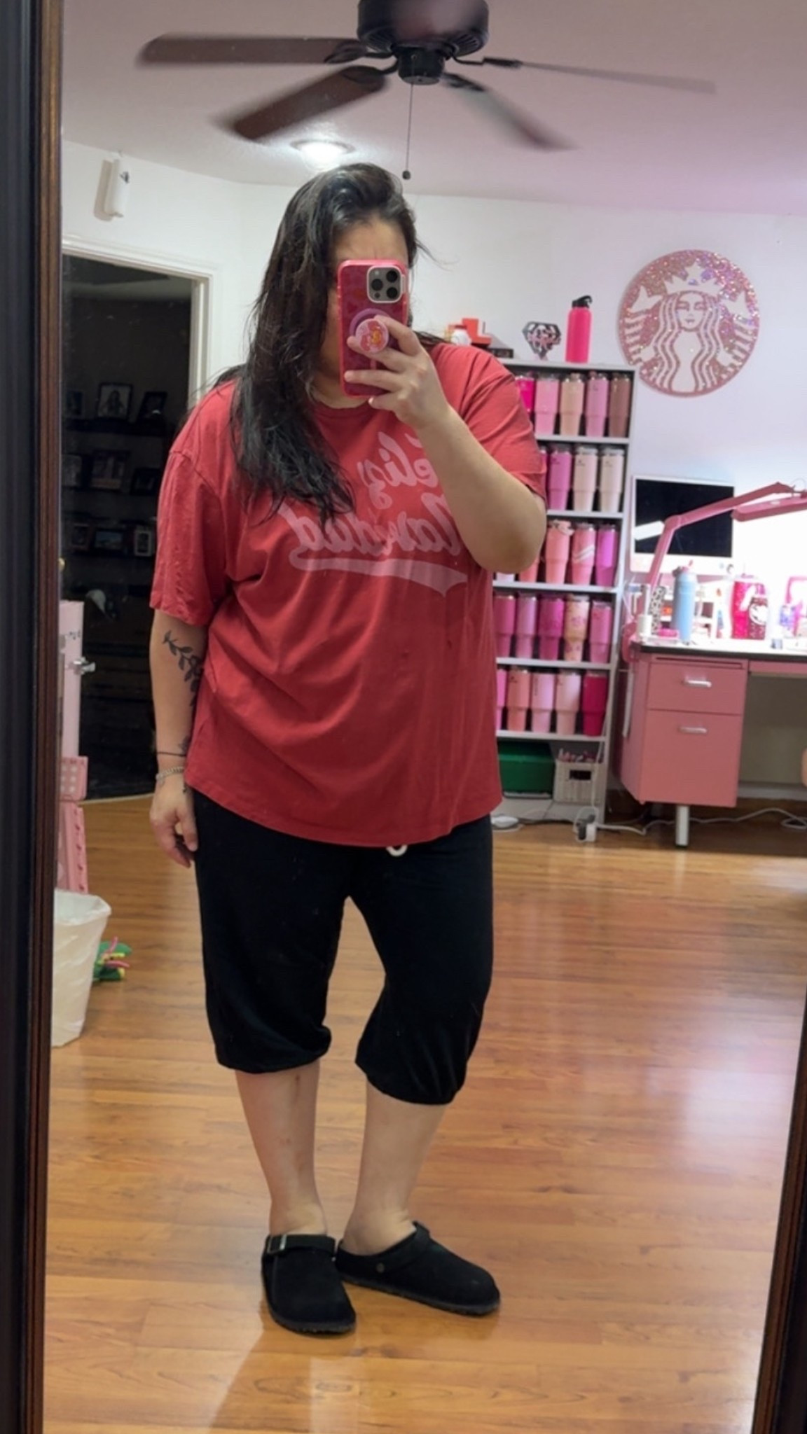 Crop Joggers and tee are a few years old but what I love the most are the shoes. These Birkenstock lutry are extremely comfortable my daughter calls them Peter Pan shoes. Well I guess I never want to grow up either lol 

Linking a few tees from the same maker American eagle and Christmas themed as well  