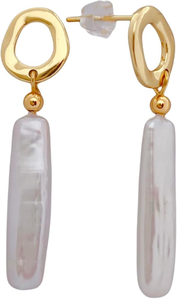 AnnChbpl long pearl statement earrings for women bar Dangle Stud Earrings for girl Baroque Freshw... | Amazon (US)