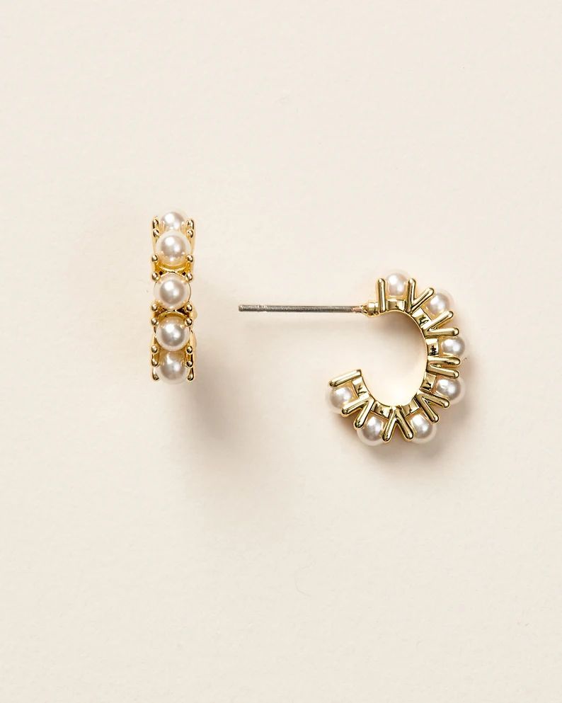 Pearl Huggies • Small Hoop Earrings • Hoop Earrings for Women • Pearl Hoop Earrings • Sil... | Etsy (US)