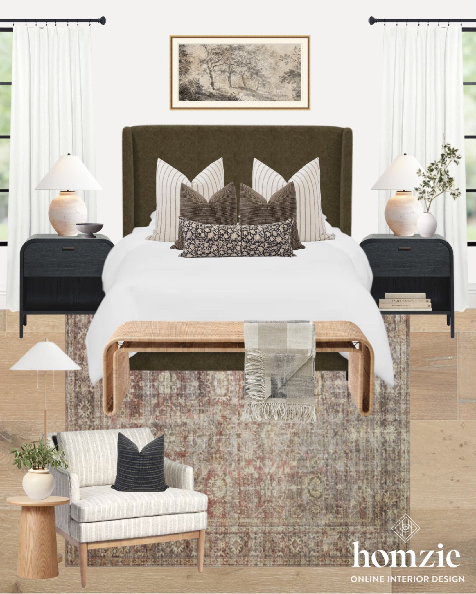 Love the rounded edges of the nightstands and bench in this bedroom design. Bed frame is from Wayfair! 

#LTKhome #LTKFind