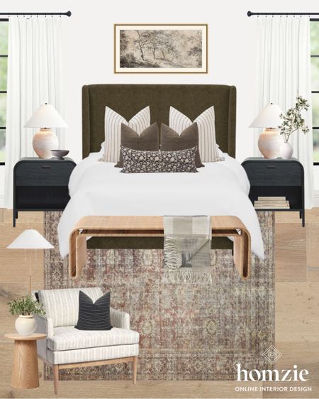 Love the rounded edges of the nightstands and bench in this bedroom design. Bed frame is from Wayfair! 

#LTKhome #LTKFind