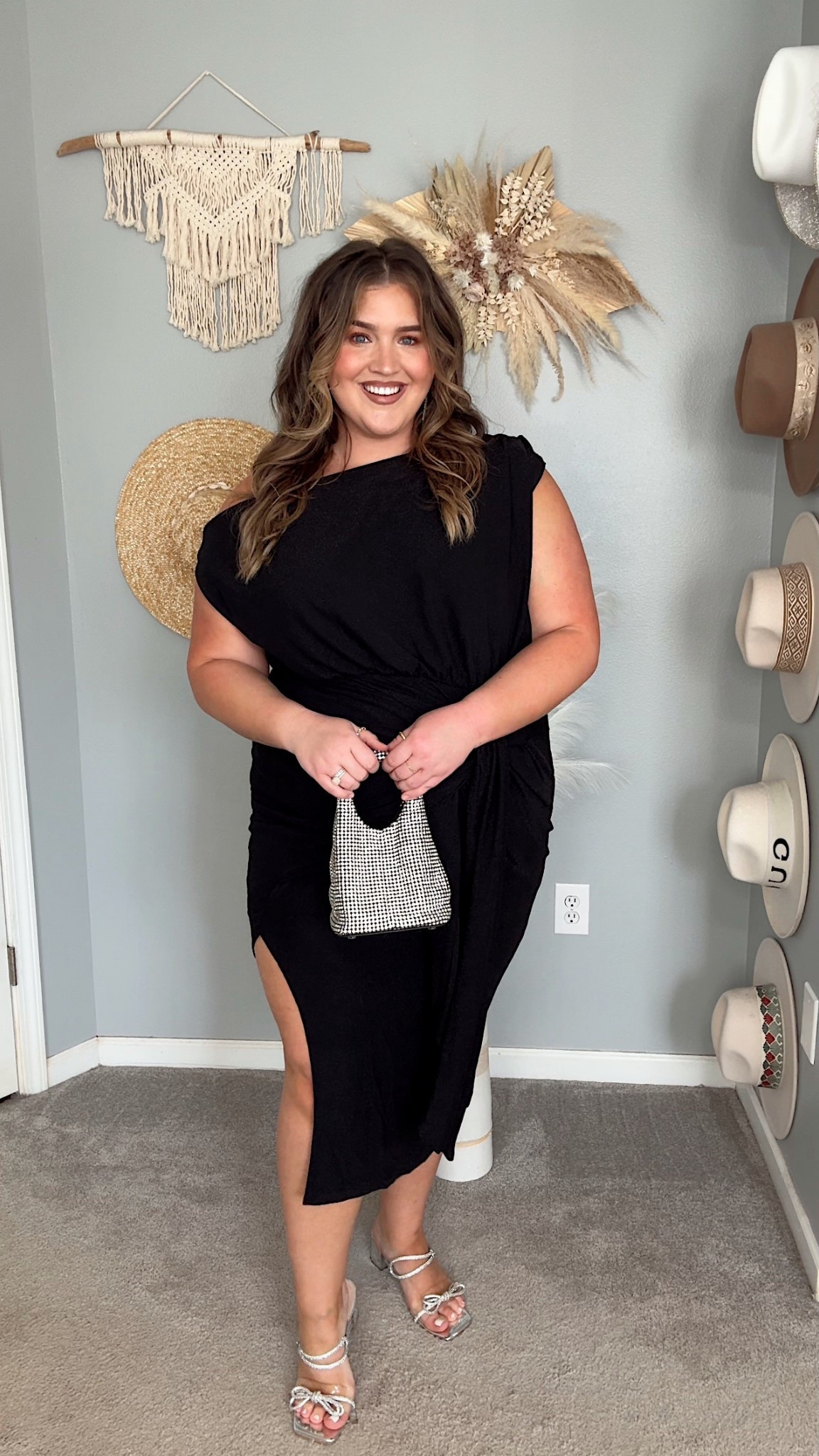 Amazon asymmetrical off the shoulder sparkle black midi dress 🖤✨ The stretch, fit and fabric are amazing! Great tummy coverage. Dress option for events, gala or wedding guest. Size XXL

#LTKStyleTip #LTKPlusSize #LTKWedding