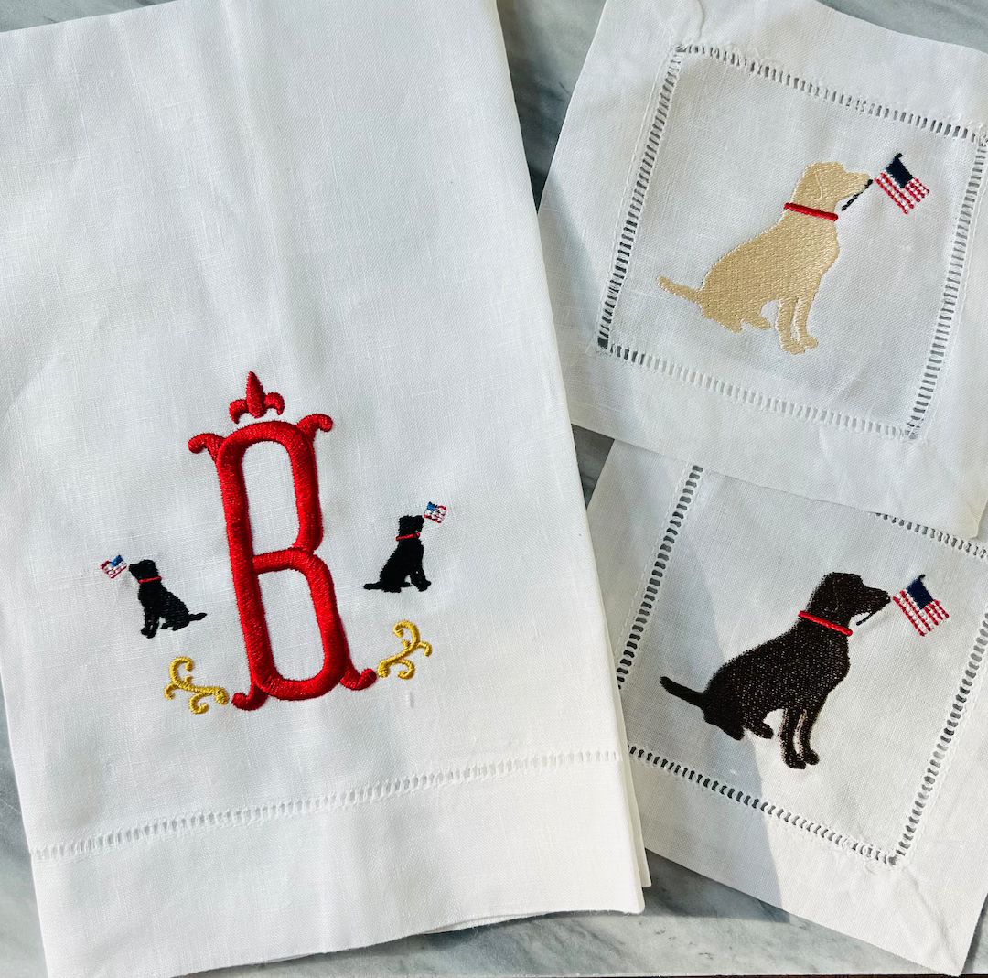 Regal Patriotic Labrador Monogrammed Tea Towel - Etsy | Etsy (US)